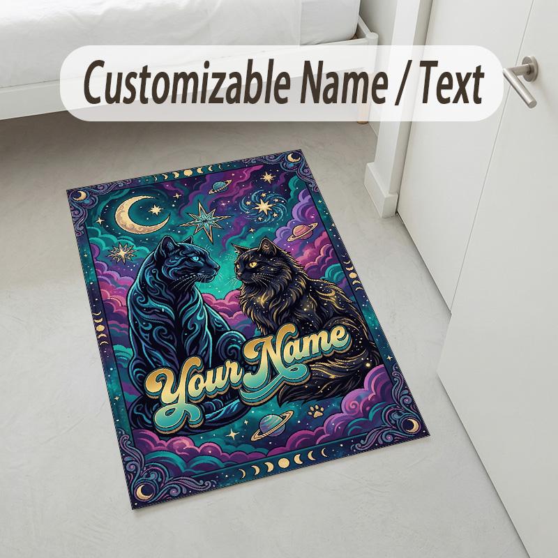 Cosmic Cat Dreamscape Theme Soft Crystal Velvet Rug Custom Name & Text Print Non Slip Floor Rug for Bedroom Living Room