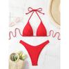Sexy Solid Halter Lace Up Low Waist Bikini Set Women's 2 Pieces Swimsuit Triangle Thong Swimwear Bathing Suit Brazilian Biquini