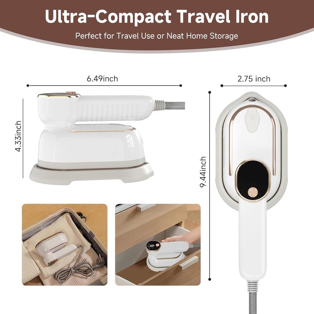 1200W portable clothing steamer, 10 second fast heating Plancha a Vapor Para Ropa, with LED, 180 ° rotating handle and ceramic base plate