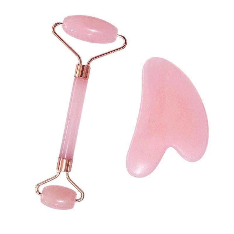 Natural Rose Quartz Jade Roller Gua Sha Set Facial Body Massager Roller Jade Stone Massage Set Face Lifting Beauty Massage Tools