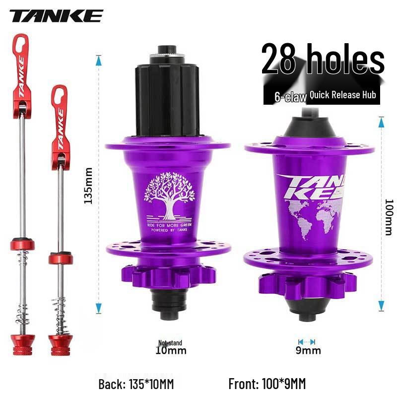 TANKE Mountain Bike 4-Bearing Hub: Quick Release Thru Axle, Iridescent Aluminum Alloy.