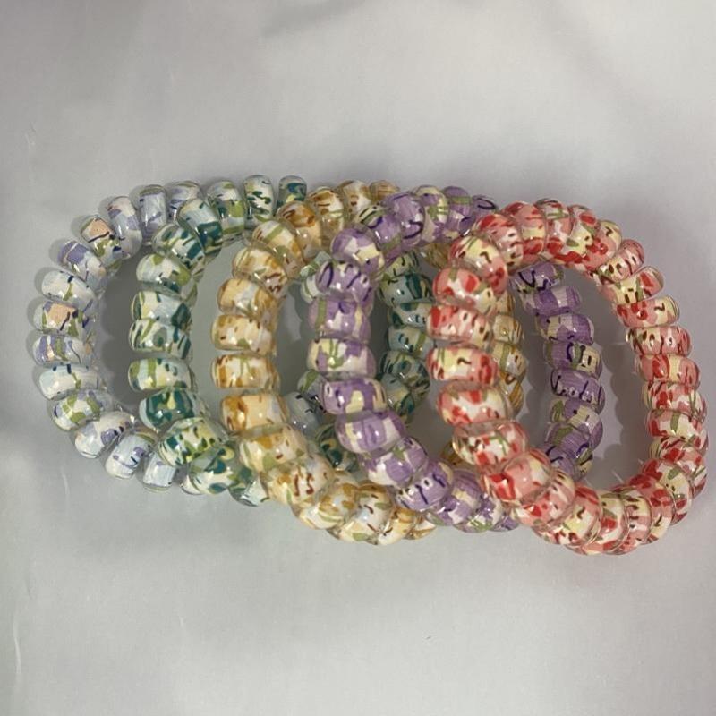 6pcs/set Women Telephone Wire Hair Bands Girls Star Printing Spiral Cord Hair Tie Elastic Scrunchies  Hair Rope Gum Accessories
