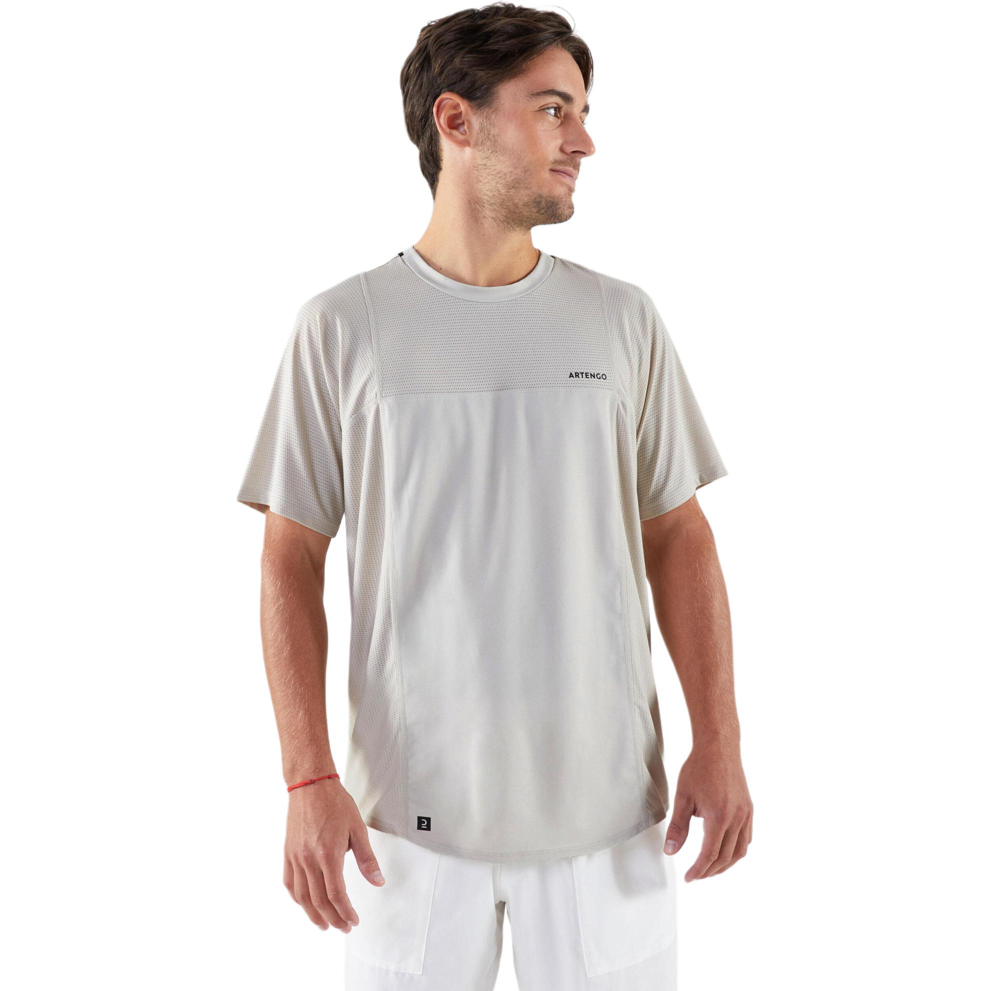 

DECATHLON Round Neck Breathable Short Sleeve T-Shirt Men s Light White Lime Gray 180/108B