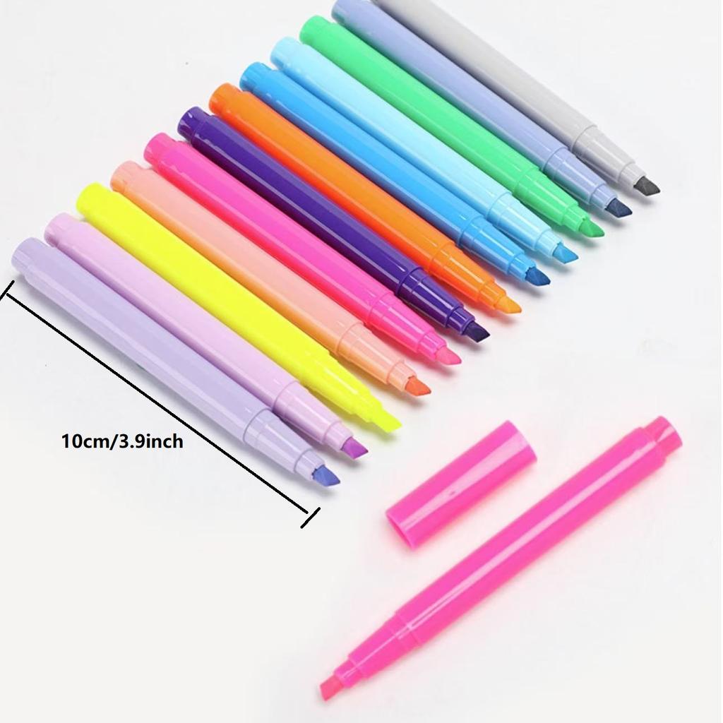 12pcs Fluorescent Highlighters Neon Colors Quick-Drying Chisel Tip Stain-Free Highlighters for School Office Supplies