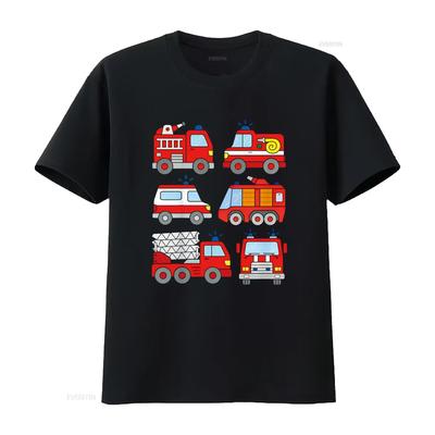 Fire Truck T Shirt Boys Toddlers Emergency Vehicle Vintage Washed Top For Everyday Wear Graphic Fashion Streetwear Soft