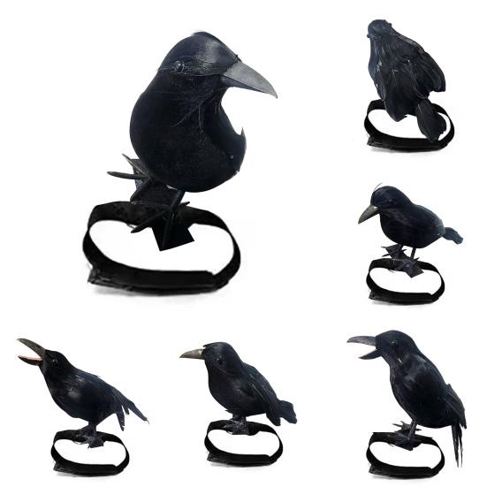 Halloween Black Feathered Crow Lifesize Realistic Raven Prop Handmade Artificial Birds Model for Indoor Outdoor Halloween Party Decor