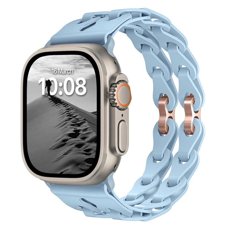 Pulseira de Silicone de Elo Duplo para Apple Watch Band Ultra 2 49mm 44mm 40mm 45mm 41mm 42mm Bracelete para Series 9 8 7 6 5 4 SE 3