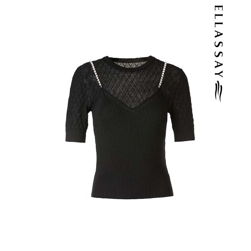 ELLASSAY Women's Chic Faux Two-Piece Knit Sweater