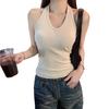 Women Tops Halter Sleeveless Backless Tank Tops Solid Color Slim Fit Base Shirt Party