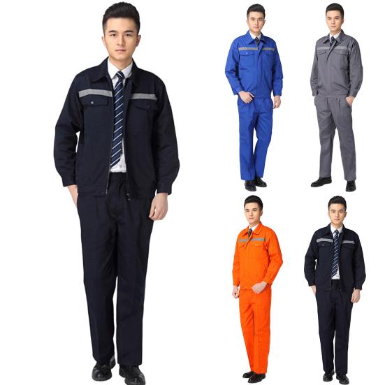 1 Set Men Coat Pants Reflective Solid Color Two Piece Set Autumn Welding Suit Auto Car Repairmen Workshop Mechanic Clothing