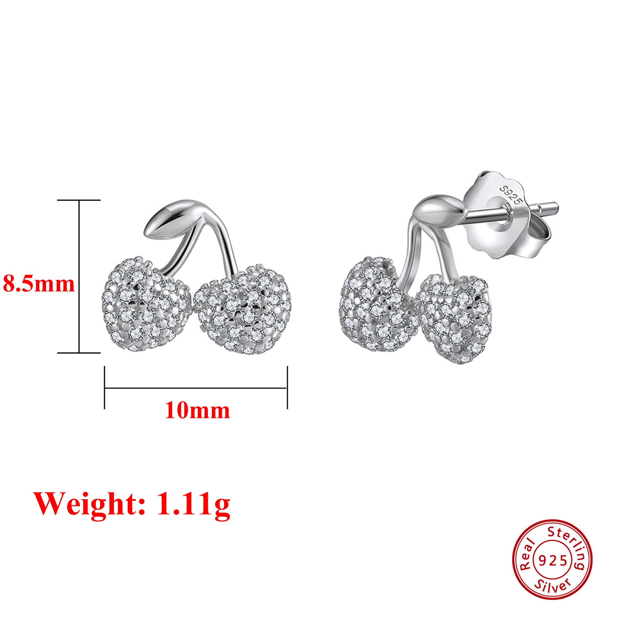 

Effie Queen 925 Sterling Silver Cute Cherry Stud Earrings With AAAA Cubic Zirconia Delication Fruit Style Girl s Present APE146 серебряный