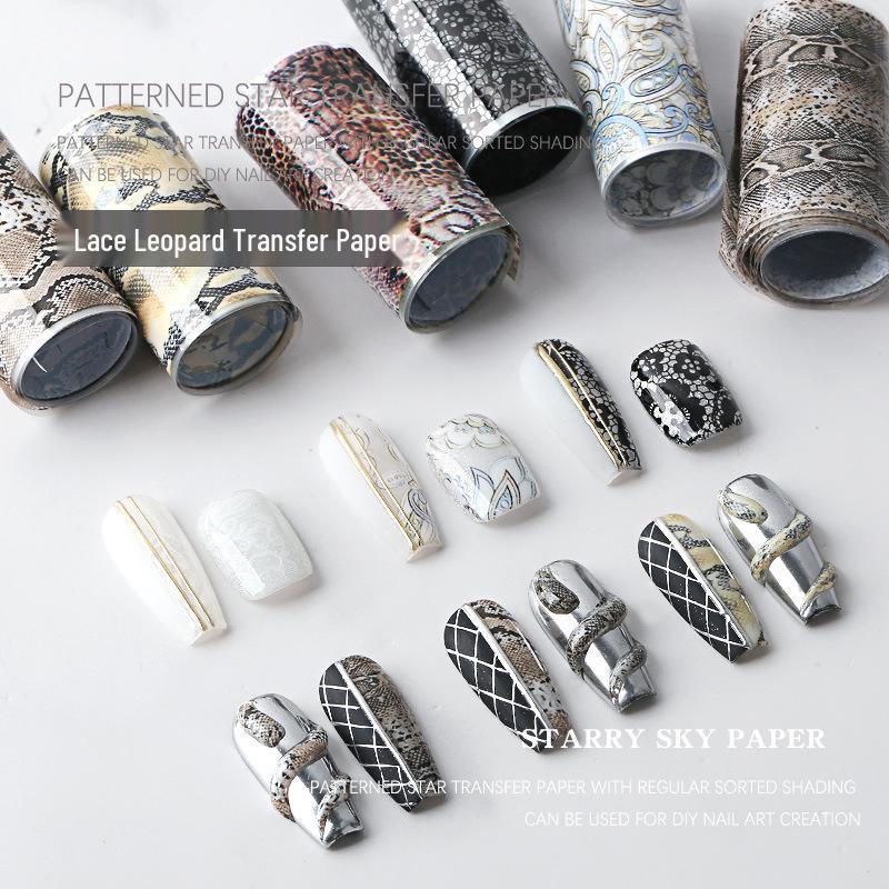 Starry Sky Nail Art Transfer Stickers: Lace & Leopard Laser Prints