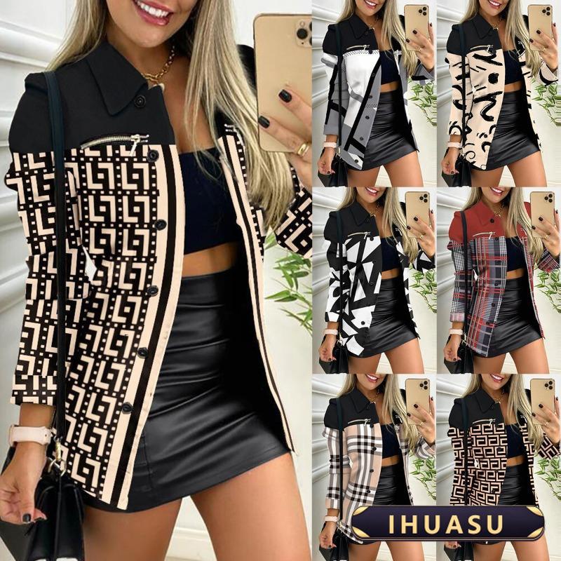 IHUASU Women's Vintage Casual Autumn Winter Long Sleeve POLO Neck Jackets & Coats Elegant