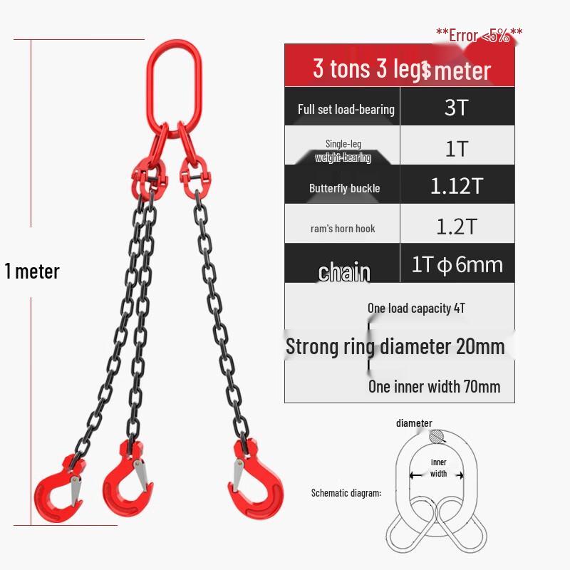 Akeburg G80 3-Leg Manganese Steel Lifting Chain Hook Red-Black