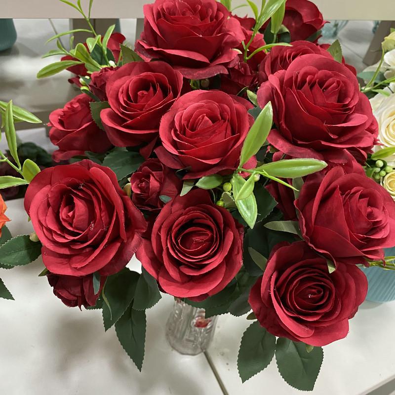 Romantic Rose Bouquet Fake Flowers For Wedding Decor With Real Touch Feelings