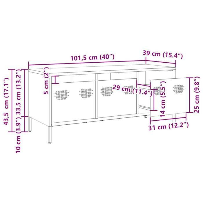 VidaXL Meuble TV blanc 101,5x39x43,5 cm acier laminé à froid, support TV, buffet TV, armoire hifi, banc TV, armoire en 851231