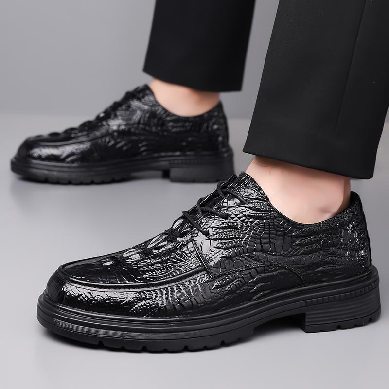 High Quality British Style Men'S Business Leather Shoes Fashion Crocodile Leather Pattern Casual Shoes Comfort Soft Oxford Shoes