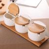 Bamboo Lid Spices Storage Box Wooden Tray Kitchen Condiment Container  Household