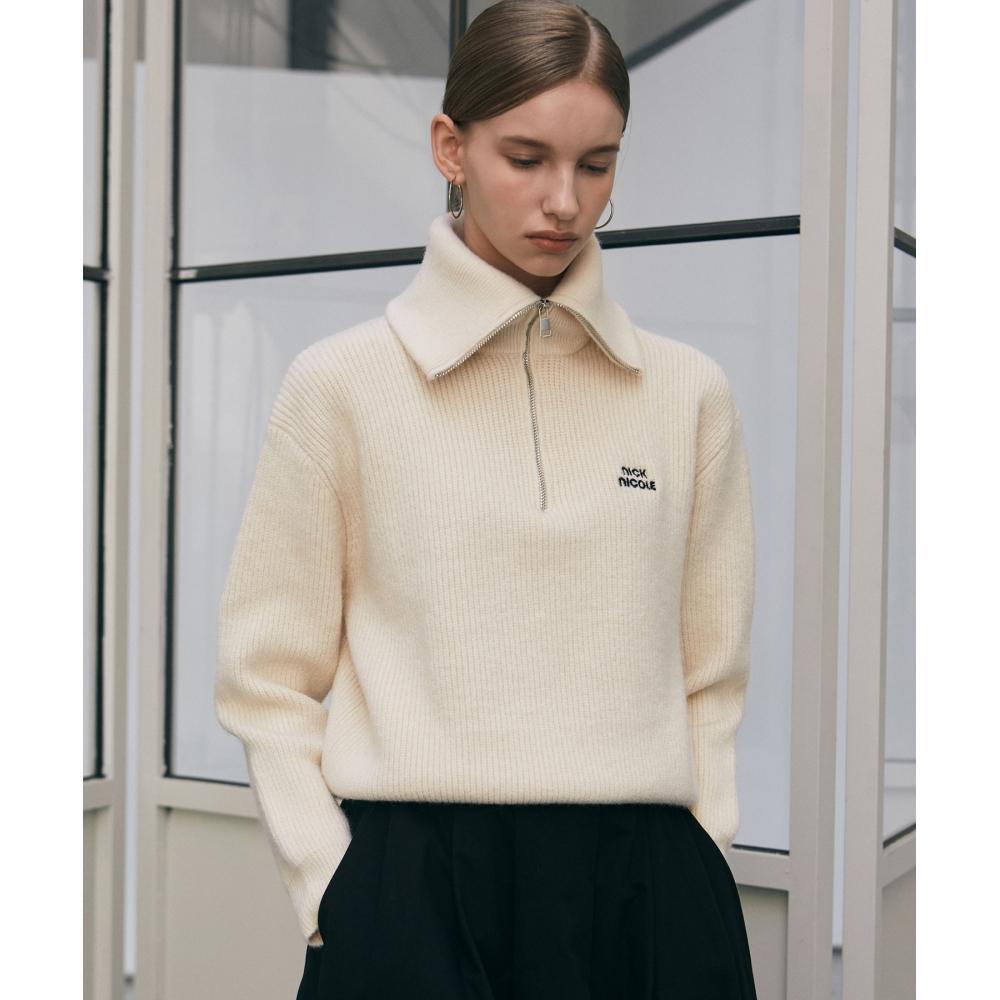 

NICKNICOLE NICOLE HALF ZIP UP TURTLENECK KNITIVORY