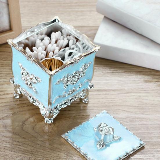 Toothpicks Box European Style Vibrant Color 3 Grids with Lid Relief Pattern Decorative Plastic All-Purpose Toothpick Cotton Swab Organizer Box Home