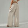 Women Solid Color Trousers Cotton And Linen Pants