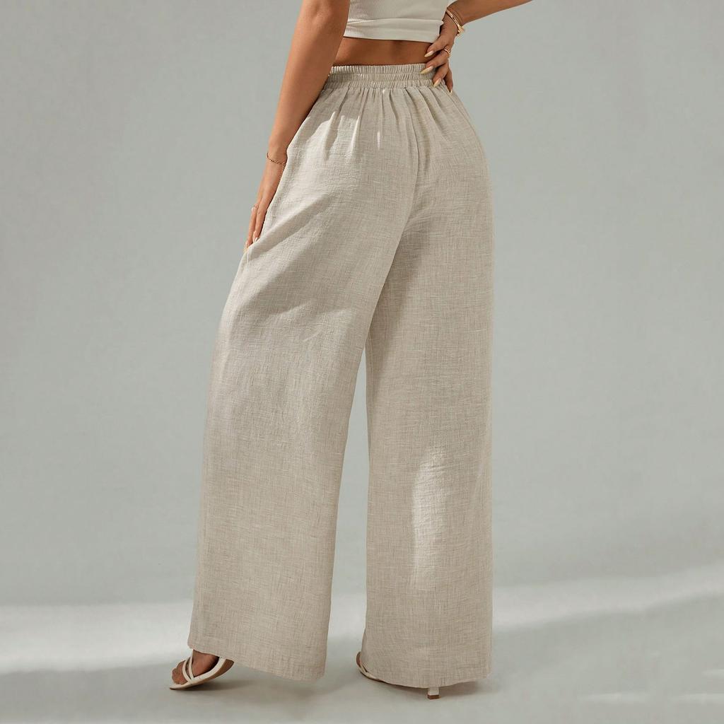 Women Solid Color Trousers Cotton And Linen Pants