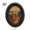 Decorative Wall Accents for Living Room Abstract Art Cat Decor, Oval 2D Wood Framed Funny Painting Unique Prints Print, Vintage Ornament Bedroom Home
