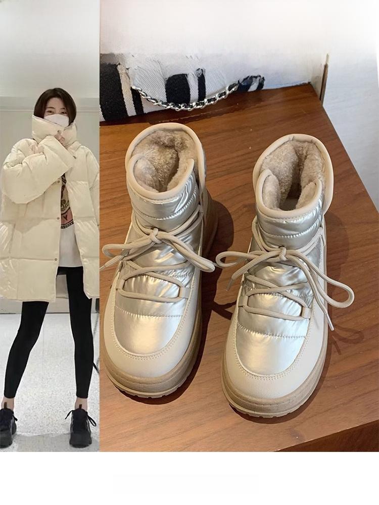 Women's Winter Thick Bottom Snow Boots Fleece Lined Fur Integrated Sanpo Anti Slip Waterproof Short Boot Casual Style