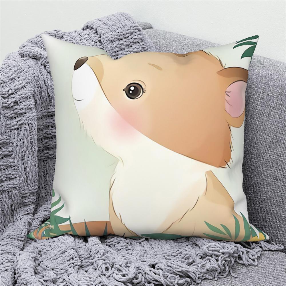Juste De Coussin Blanche Avec Imprimé Animal De Dessin Animé Mignon, Taie D'oreiller Décorative Pour Canapé