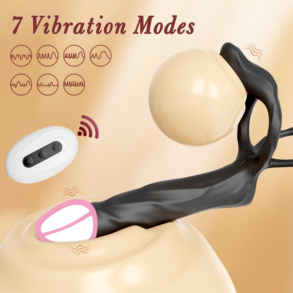 Double Penetration Vibrator for Men with Vibrating Cock Ring Strap on Penis Vagina Massage G Spot Dildo Sex Toys for Couples 18+