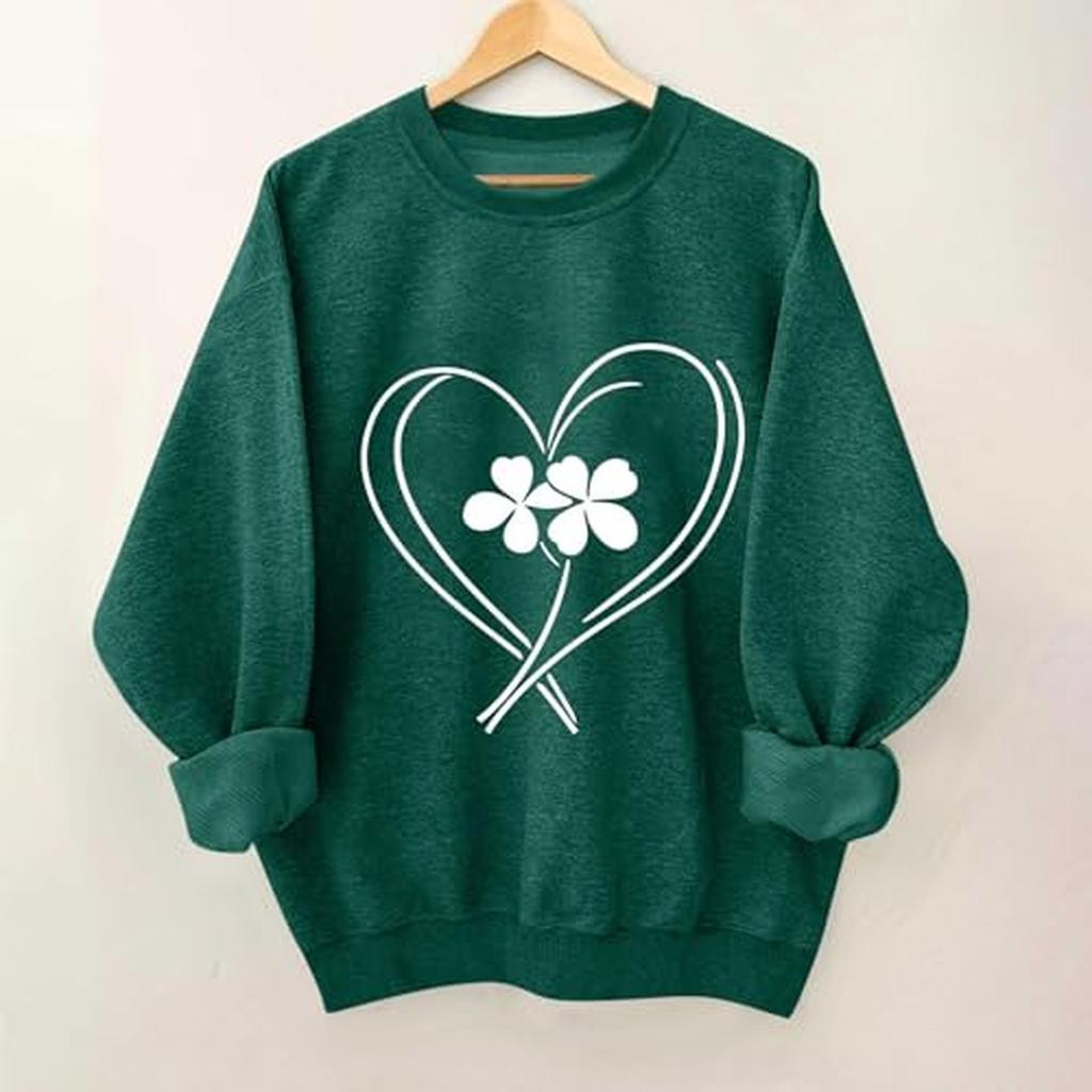 Ladies' Casual And Fashionable Round Neck Top St. Patrick's Printed Hooded T-shirt Long Sleeved Hoodie