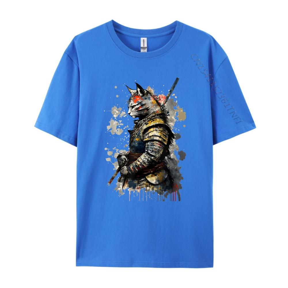 Cat Samurai Wearing Uniform Painting Portrait Cat Samurai Mens Shirts Graphic Tee Short Sleeve Tee Creative
