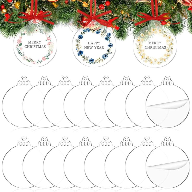 3.5" Clear Acrylic Christmas Ornament,Blank Christmas Bauble Tree Decoration Stocking Name Tag,Holiday Tags,Gift Tag