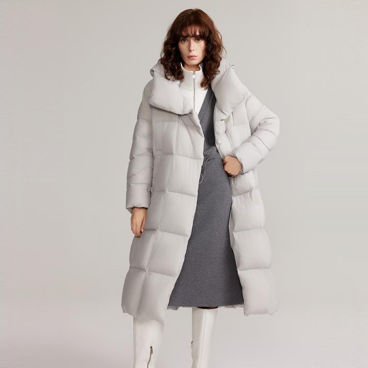 ELLE French Design Solid Color Long Simple Low Saturation Down Jacket Women outerwear Light-Gray EY49324