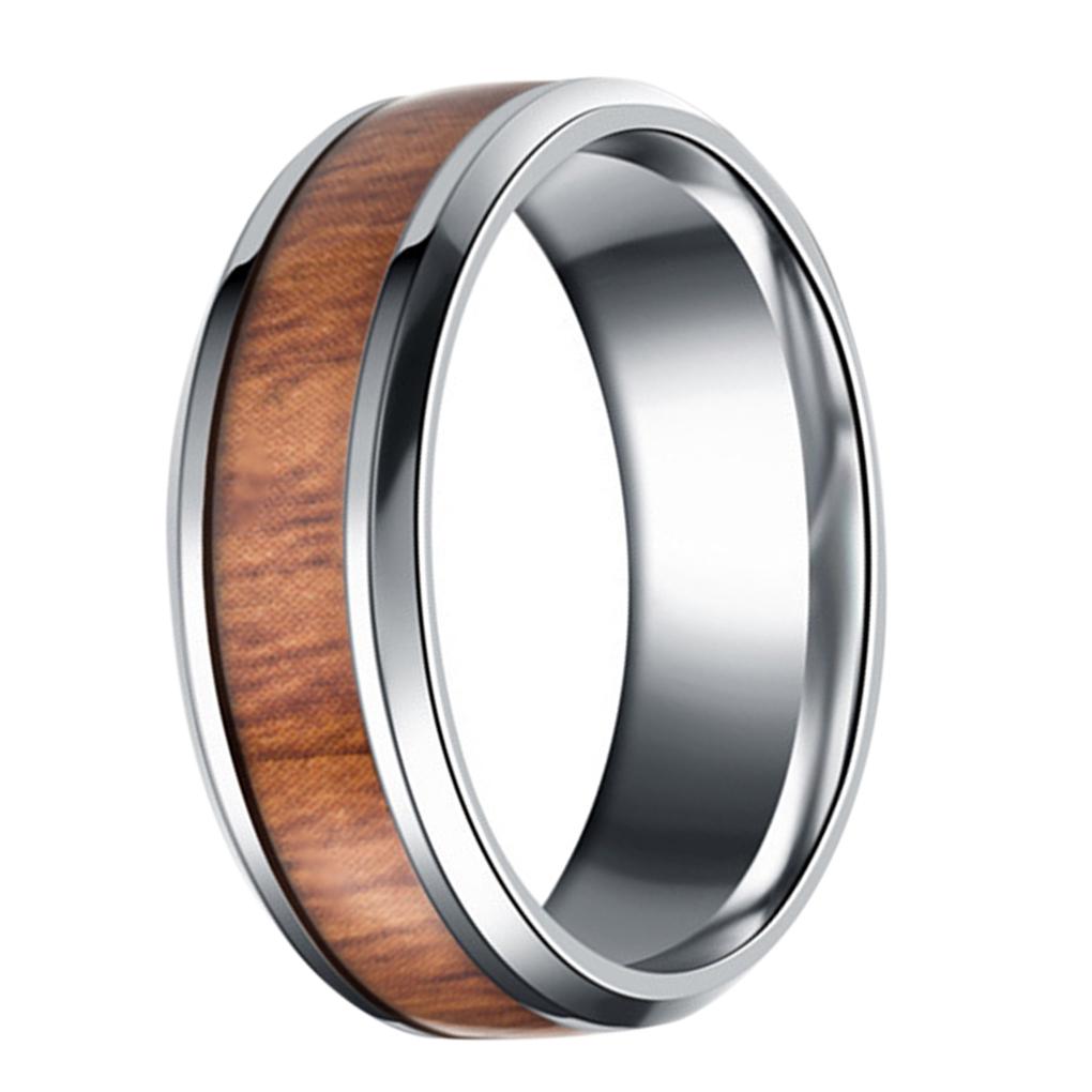 Men 8mm Retro Titamium and Wood Inlay Stainless Wedding Band Hand Accessories
