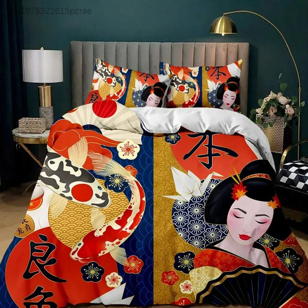 Japanese Element Duvet Cover Set Geisha Japanese Culture Theme Twin Bedding Set Double Queen King Size Polyester Qulit Cover