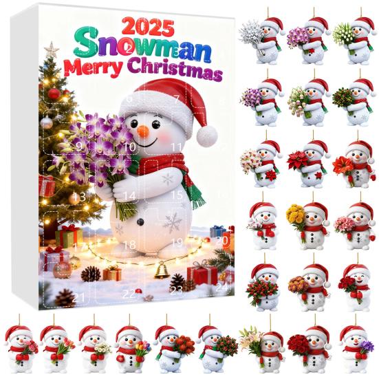 2025 Snowman Advent Calendar for Kids 24-Day Christmas Countdown Box with Acrylic Ornaments Multifunctional Holiday Decoration