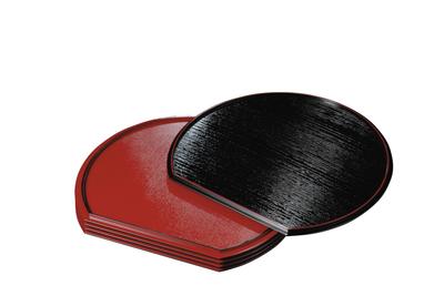 Yamaga Lacquerware Shop Half-Moon Tray, Double-Sided Lacquer, No Anti-Slip Surface, Black and Vermilion (5 Shaku 30cm)