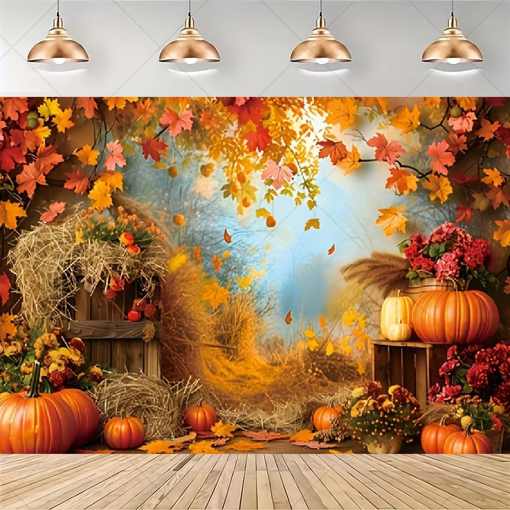 Autumn pumpkin themed backdrop, harvest festival decoration, baby shower background, photo booth backdrop4889