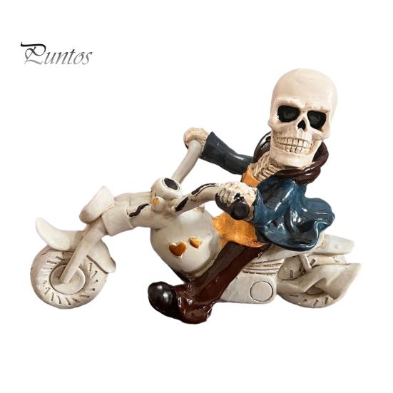 Resin Skeleton Decor Halloween Riding Motorcycle Figurine, Gothic Spooky Statue for Home Atmosphere Prop Garden, Biker Skull Desk Shelf, Unique