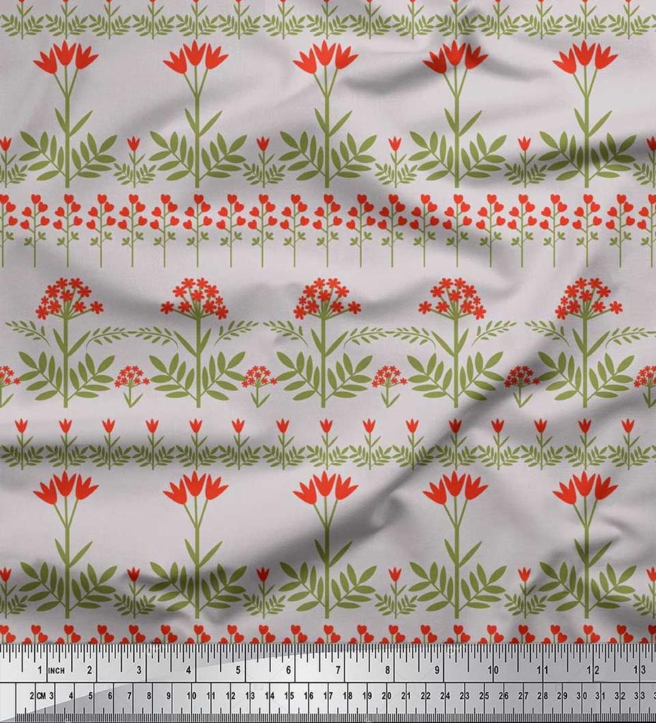 Soimoi Cotton Cambric Fabric Leaves & Floral Artistic Print Fabric by the Metre 42 Inch