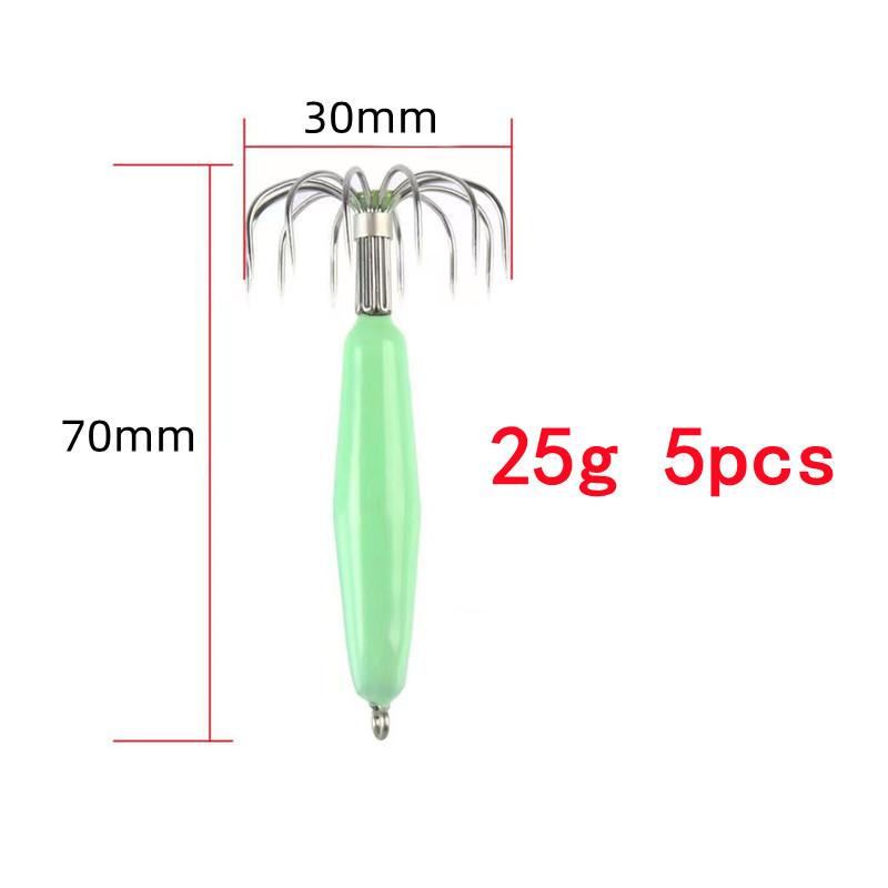 5pcs 12g 16g 25g 35g Stainless Steel Luminous Squid Hook 12 Needles Umbrella Octopus Fishhook
