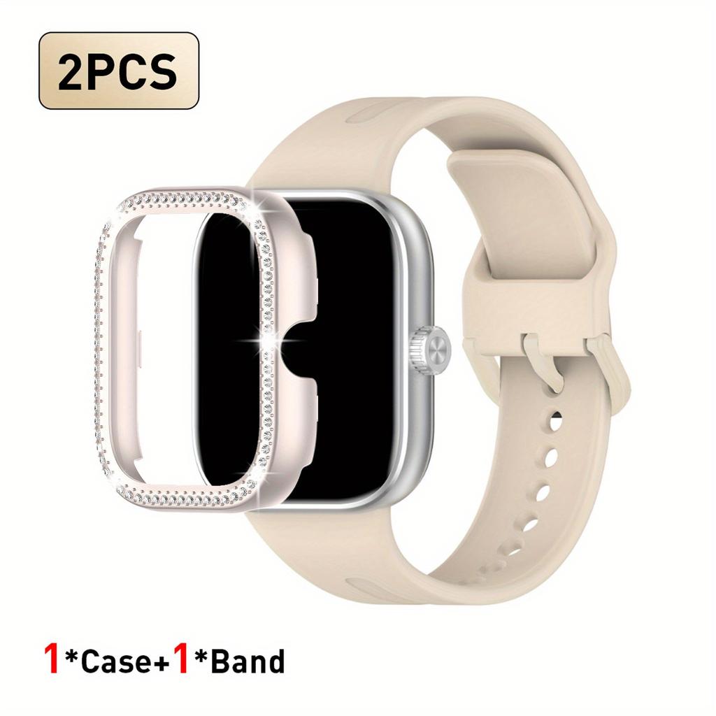 2pcs Set For Redmi Watch 5/6 Sport Band Crystal Hollow Protective Case Classic Business Breathable Solid Color Strap
