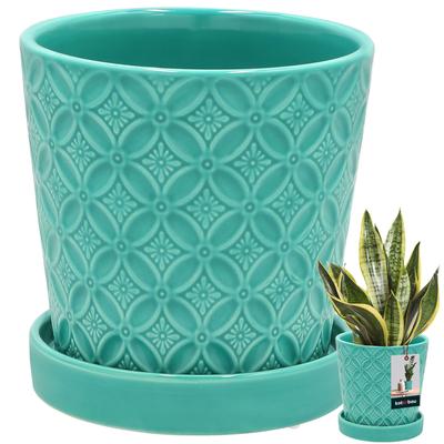 Kotarbau® Round Turquoise Flower Pot 13 Cm Flower Pot With Saucer Glazed Ceramics Flower And Herb Pot Plant Cover