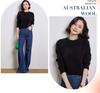 Women's Thick 100% Wool Raglan Sleeve Round Neck Sweater - Loose Knit Long Sleeve Pullover for Autumn/Winter