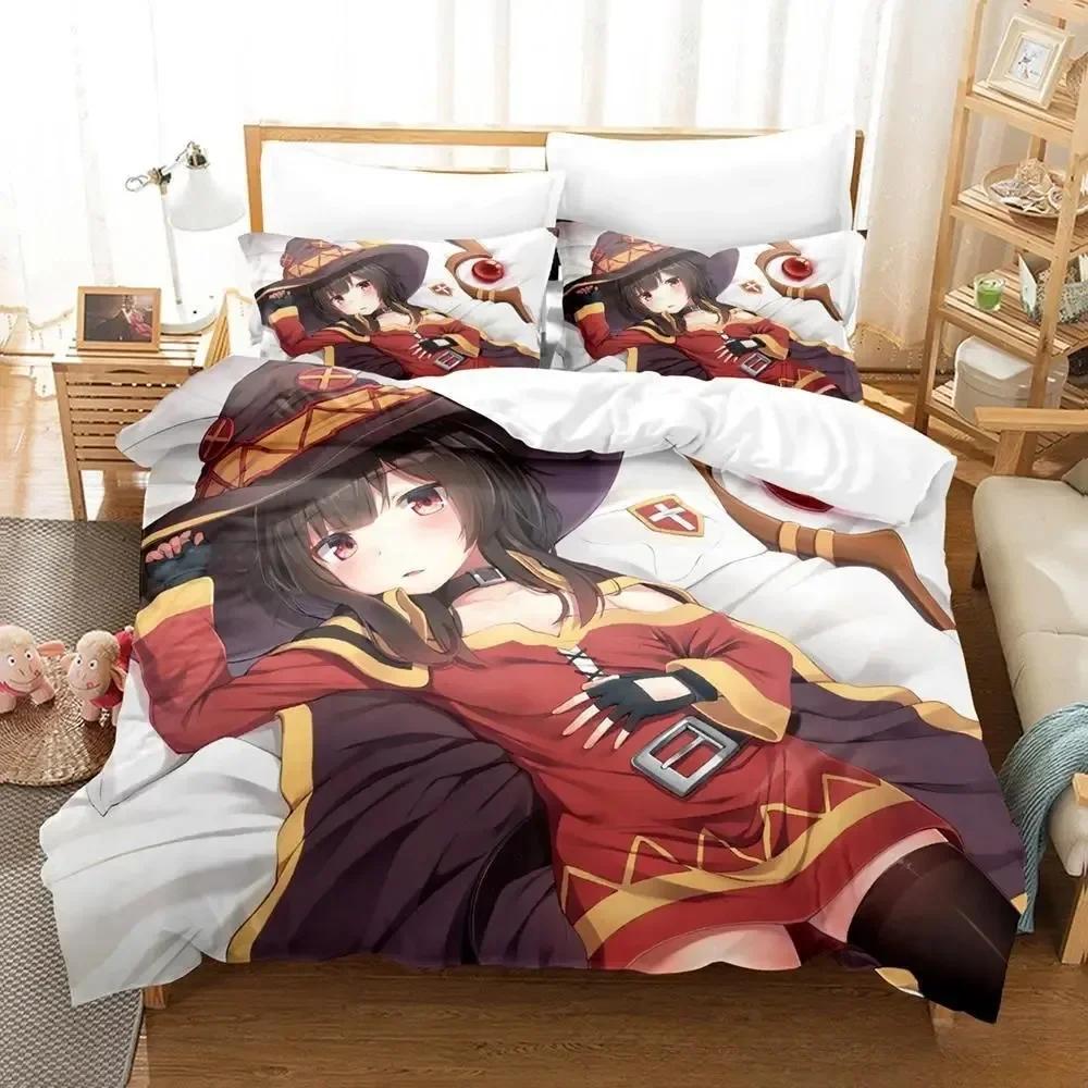 Comforter Kawaii Konosuba Bedding Set Printed Bed Set With Bed Single Double Queen Super King Size Kawaii Girls