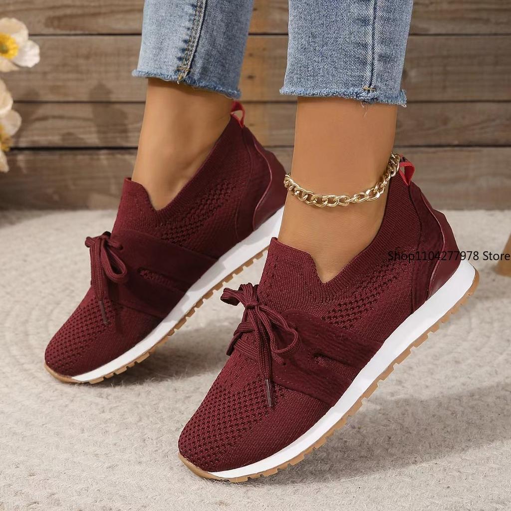 Fashion Breathable Sneakers Summer New Wool Sports Shoes Lace-up Knitted Breathable Casual Thick Bottom Couple Style Flats Large Size 43
