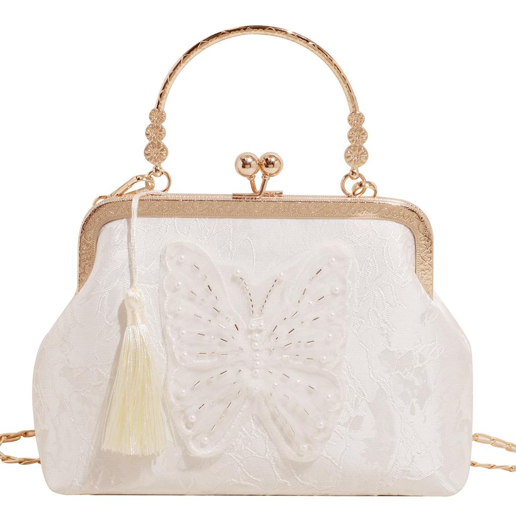 Handgefertigte 3D-Blumen Cheongsam Clutch - Hanfu Perlenketten-Tasche (Chinesische traditionelle Rahmenbörse für lässige und formelle Anlässe)