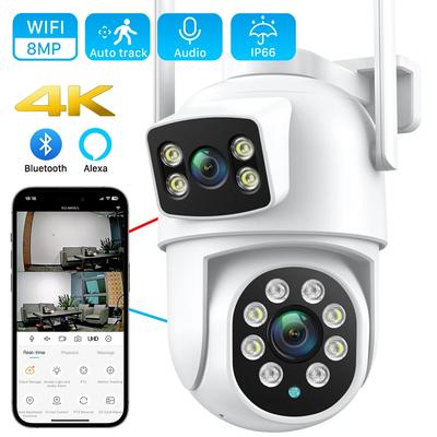 New 4K 8MP PTZ WIFI Camera Dual Lens Dual Screen 4X Digital Zoom IP Camera HD Auto Tracking Outdoor Security CCTV Surveillance