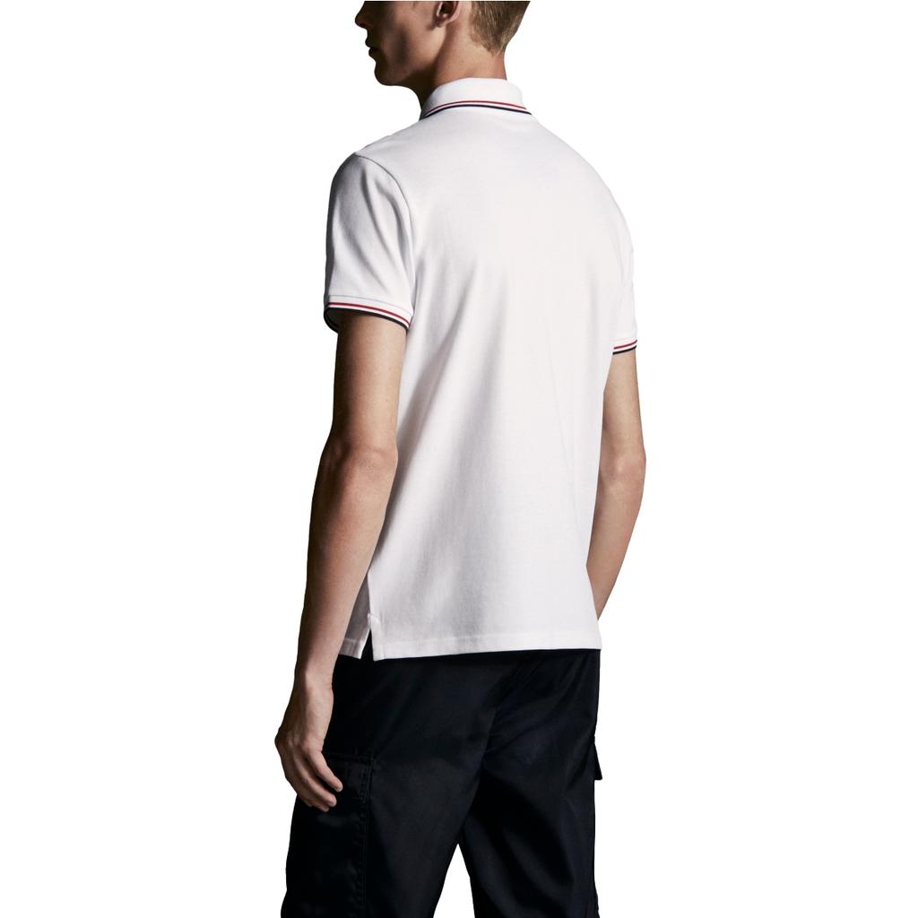 Moncler SS24 Úzký střih Tříbarevný pletený límec Krátký rukáv Polokošile Pánské Polokošile Bílá J10918A7030084556001